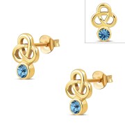 14k Gold Plated | Blue Topaz CZ Trinity Sterling Silver Earrings - e427